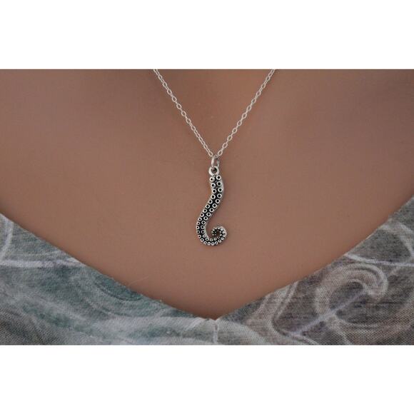 Sterling Silver Octopus Tentacle Charm Necklace - Picture 2 of 2